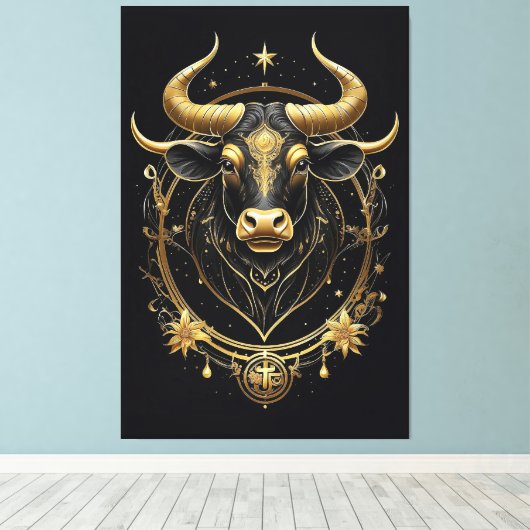 Geweldige gouden taurus zodiac symbool canvas afdruk (Insitu (Houten vloer))