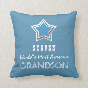 Geweldige GRANDSON Blue White Star en naam D47 Kussen