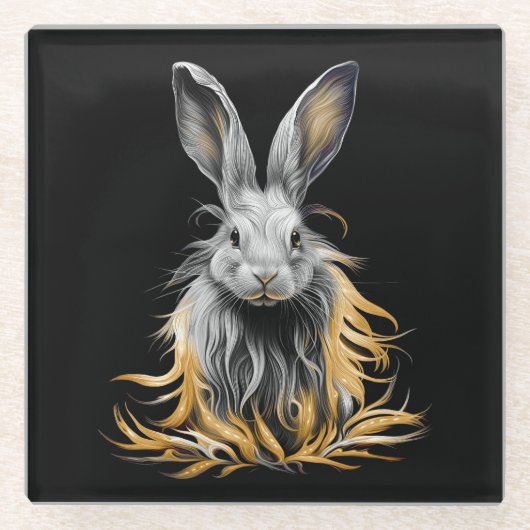 Geweldige grijs konijn in brand glazen onderzetter (Voorkant)