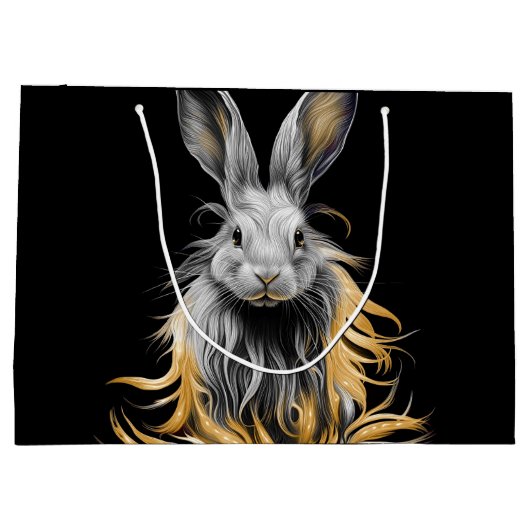 Geweldige grijs konijn in brand groot cadeauzakje (Achterkant)