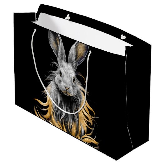 Geweldige grijs konijn in brand groot cadeauzakje (Achterkant Gekanteld)