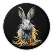 Geweldige grijs konijn in brand keramische knop (Voorkant)