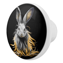 Geweldige grijs konijn in brand keramische knop