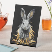 Geweldige grijs konijn in brand reclamebord met voetstuk (Insitu)