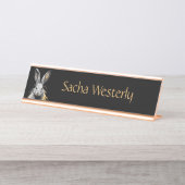 Geweldige grijs konijn op vuur persoonlijk bureau naambordje (Voorkant)