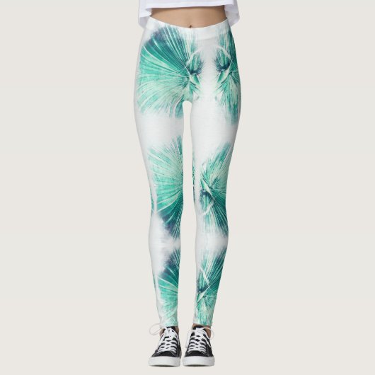 Geweldige Groene Palmboom Blad Leggings (Voorkant)