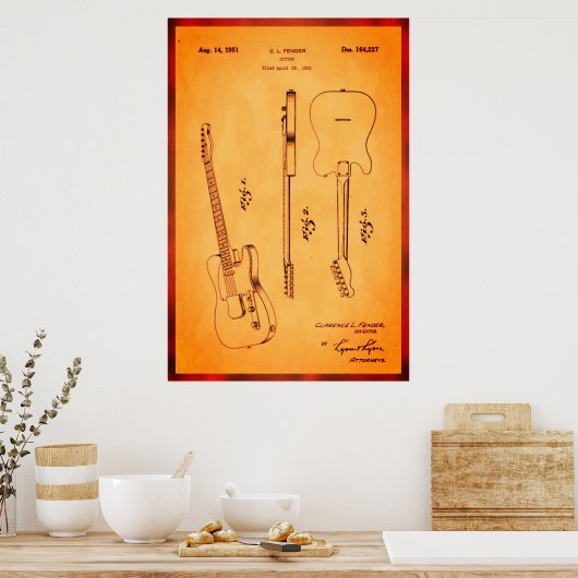 Geweldige Guitar Patent Art Cool and Retro Poster (Keuken)