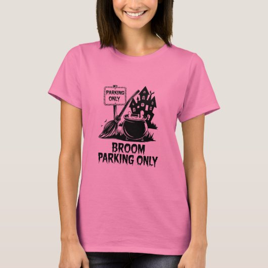 Geweldige Halloween Broom Parking Only T-shirt (Voorkant)