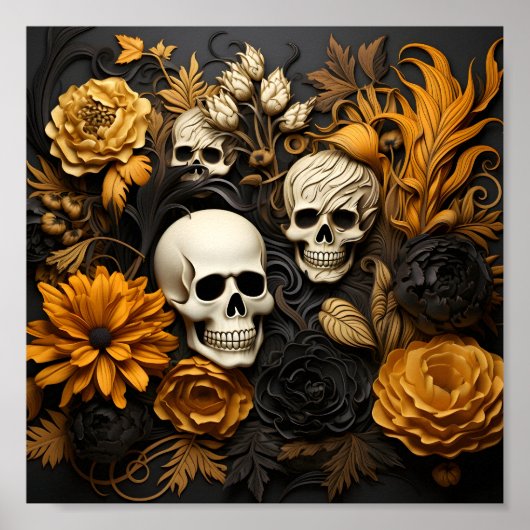 Geweldige Halloween patroonbloemen en witte schede Poster (Voorkant)