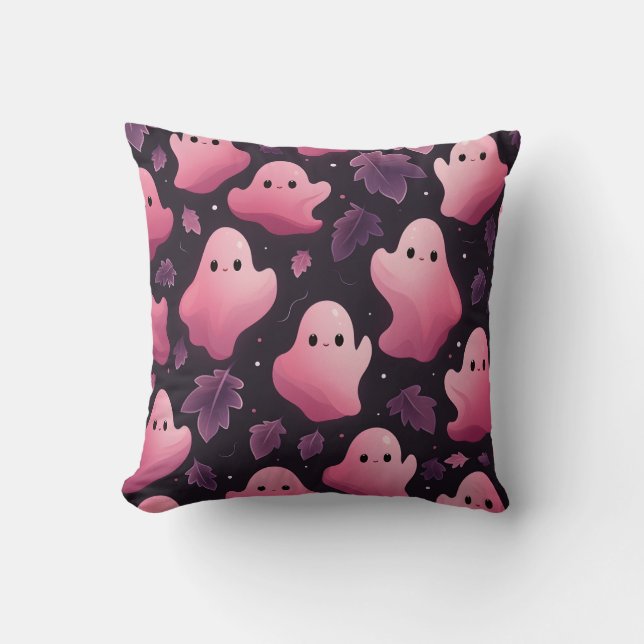 Geweldige Halloween Pattern Schattige Roze Geesten Kussen (Voorkant)