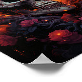 Geweldige Halloween schedel kunst in Paarse Rozen Poster (Hoek)