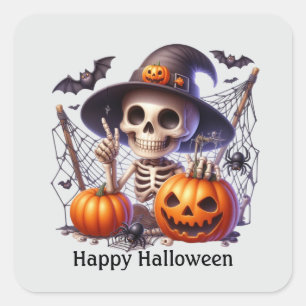 Geweldige Halloween skelet aanpasbaar Vierkante Sticker