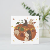 Geweldige Herfst: Konijn & Pompoen Feestdagenkaart (Staand voorkant)