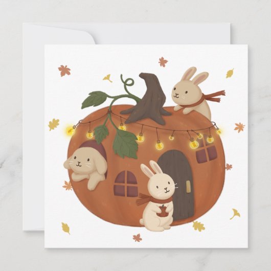Geweldige Herfst: Konijn & Pompoen Feestdagenkaart (Voorkant)