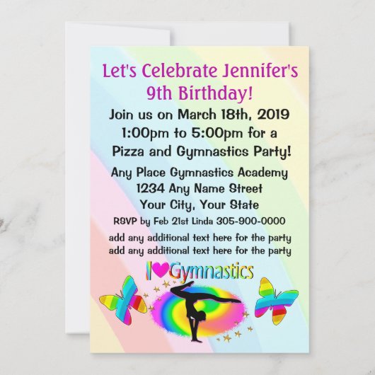 GEWELDIGE IK HOU VAN GYMNASTIEK UITNODIGINGEN (Achterkant)