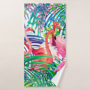Geweldige illustratie van de flamingo-waterverf. A Badhanddoek
