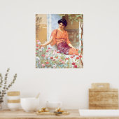  Geweldige Italiaans meisje met zomerbloemen Poster (Keuken)