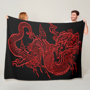 Geweldige Japanse dragon Plush Fleece Blanket Deken
