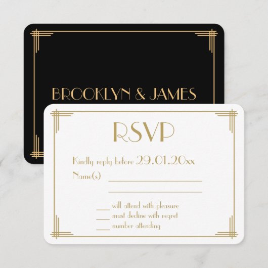 Geweldige Kaart voor Gatsby Art Deco Wedding RSVP (Voorkant / Achterkant)