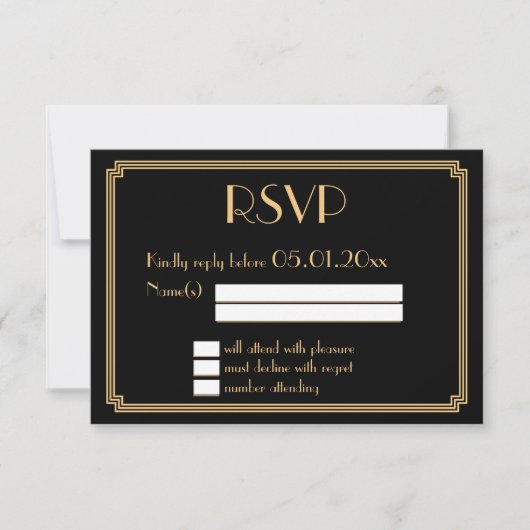 Geweldige Kaarten van Gatsby Art Deco Black Weddin RSVP Kaartje (Voorkant)