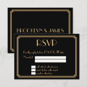Geweldige Kaarten van Gatsby Art Deco Black Weddin RSVP Kaartje (Voorkant / Achterkant)