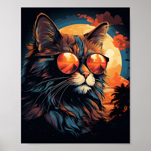 Geweldige kat draagt zonnebril Funny Cat Poster (Voorkant)