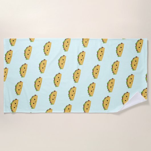 Geweldige Kawaii Smiling Taco Pattern Strandlaken (Voorkant)