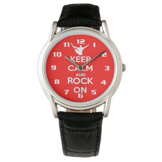 Geweldige Keep Calm en Rock on Horloge (Voorkant)