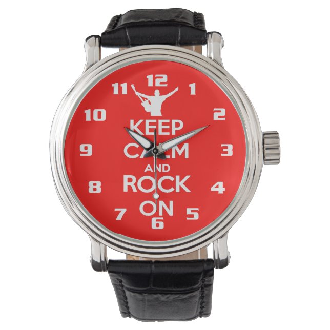 Geweldige Keep Calm en Rock on Horloge (Voorkant)