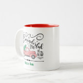Geweldige kerst van Red Truck van het jaar Tweekleurige Koffiemok (Voorkant links)