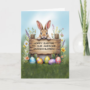 Geweldige kleinkinderen Bunny in gras paaseieren Kaart
