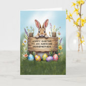 Geweldige kleinneef konijn in gras paaseieren kaart (Gele Bloem)