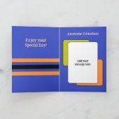 Geweldige kleinzoon toevoegen foto paarse verjaard kaart (Binnen)