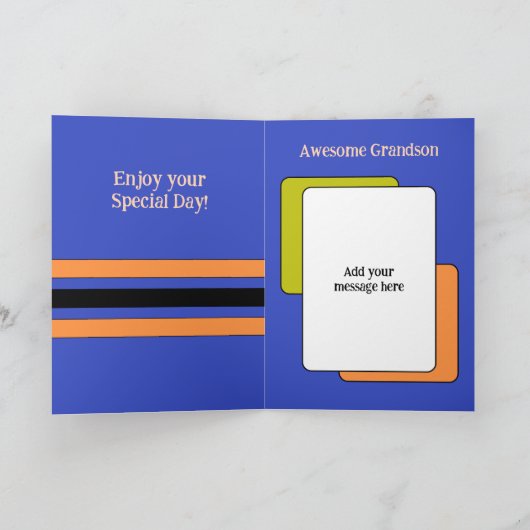 Geweldige kleinzoon toevoegen foto paarse verjaard kaart (Binnen)