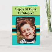 Geweldige kleinzoon toevoegen foto turquoise birth kaart (Voorkant)