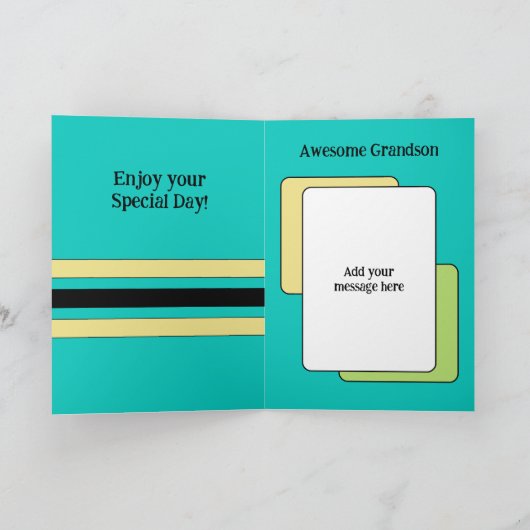 Geweldige kleinzoon toevoegen foto turquoise birth kaart (Binnen)