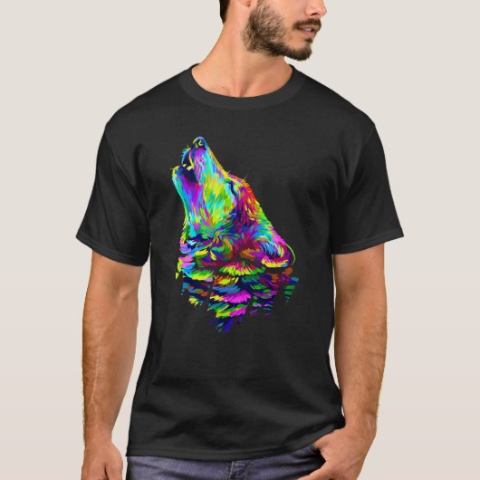 Geweldige kleurige Wolf Wilde Dieren Vrouwen Manne T-shirt (Voorkant)