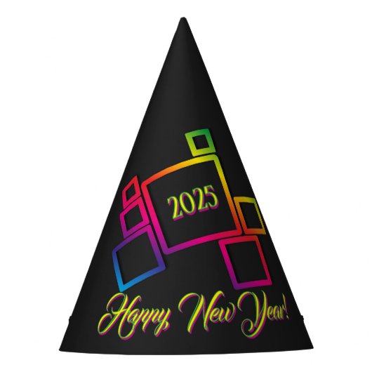 Geweldige kleurrijke pleinen op zwart nieuwjaar feesthoedjes (Voorkant)