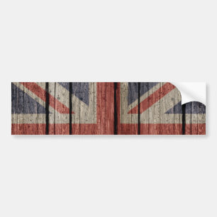 Geweldige, koele trendy oude houthout, U.K. vlag Bumpersticker