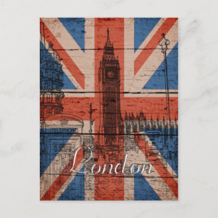 Geweldige, koele trendy oude houthout, vlag U.k. Briefkaart