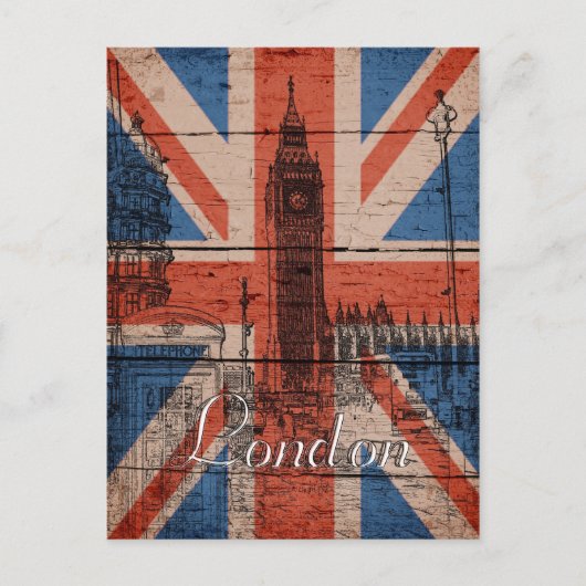 Geweldige, koele trendy oude houthout, vlag U.k. Briefkaart (Voorkant)