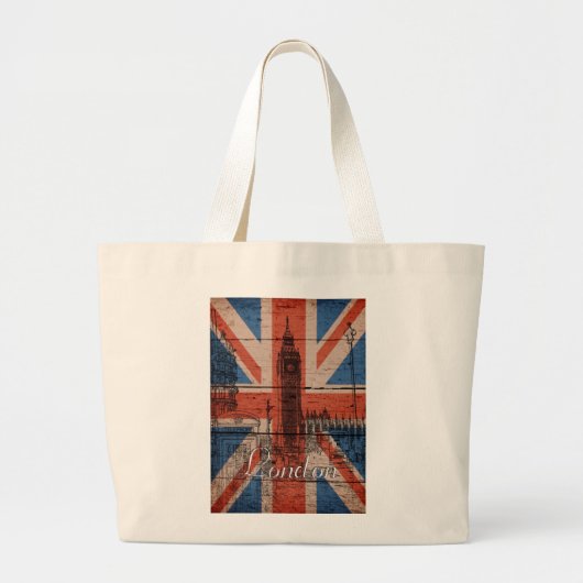 Geweldige, koele trendy oude houthout, vlag U.k. Grote Tote Bag (Voorkant)