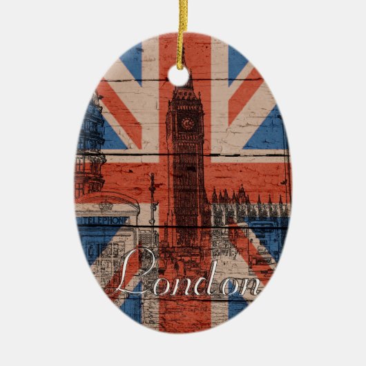 Geweldige, koele trendy oude houthout, vlag U.k. Keramisch Ornament (Voorkant)