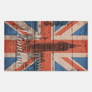 Geweldige, koele trendy oude houthout, vlag U.k. Rechthoekige Sticker