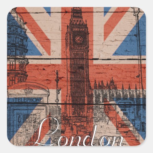 Geweldige, koele trendy oude houthout, vlag U.k. Vierkante Sticker (Voorkant)