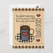 Geweldige koffie, leuk cartoon briefkaart (Voorkant / Achterkant)