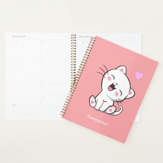 Geweldige kutkat op lichtroze platenbank planner (Display)