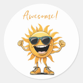 Geweldige-Lachende Zon met Zonnebril Ronde Sticker