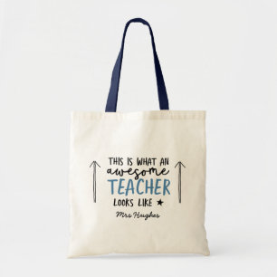 Geweldige leraar modern typografie blauw geschenk tote bag