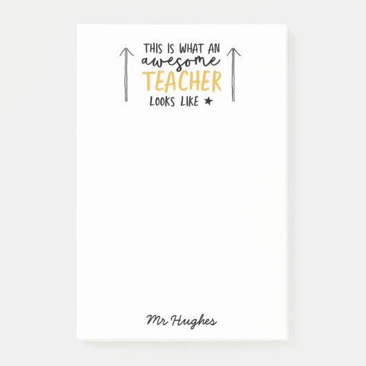 Geweldige leraar modern typografie geel geschenk post-it® notes (Voorkant)